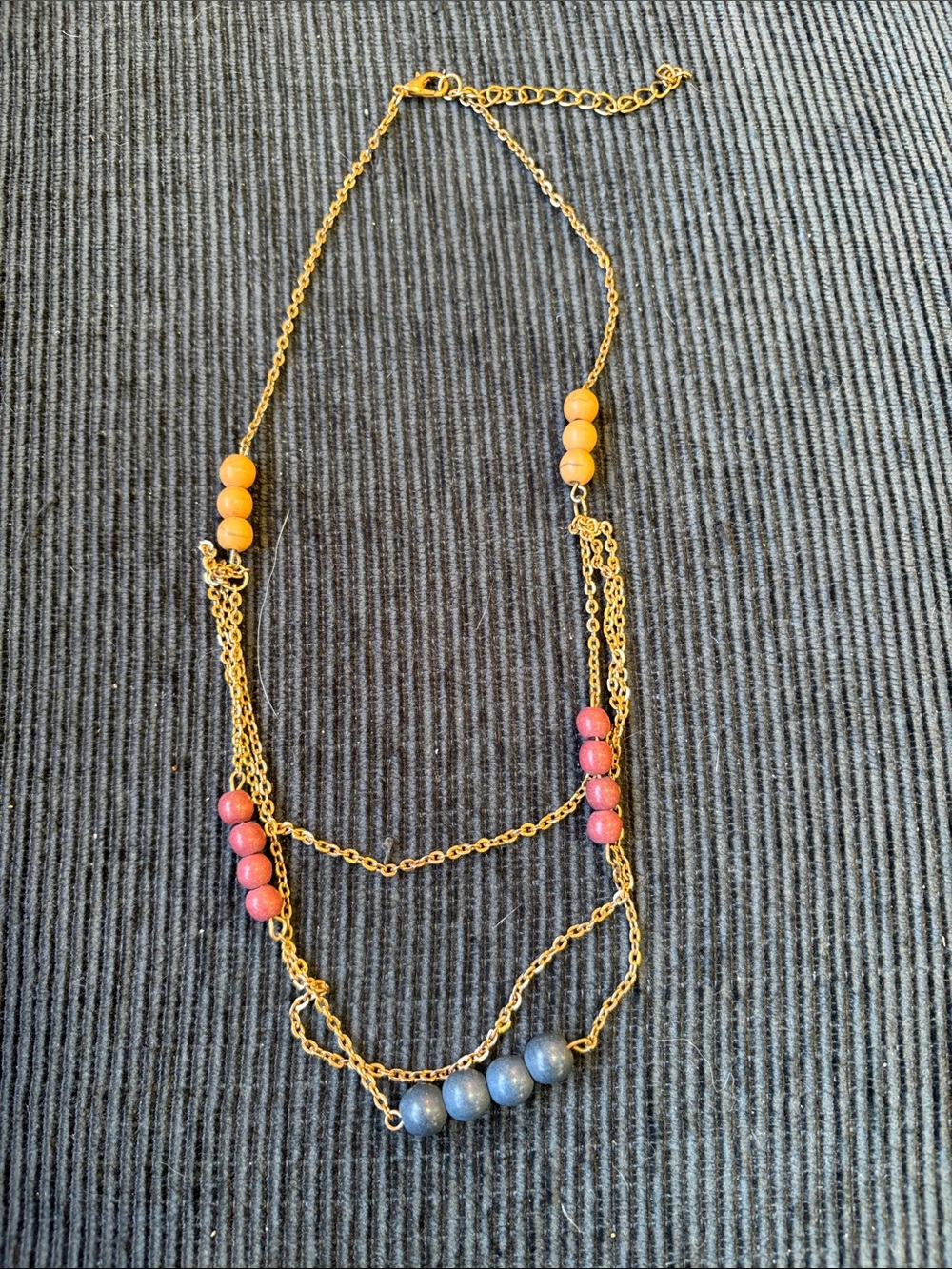 18-Gold Multi-Strand Bead Necklace with Pink, Blue and Yellow Beads
